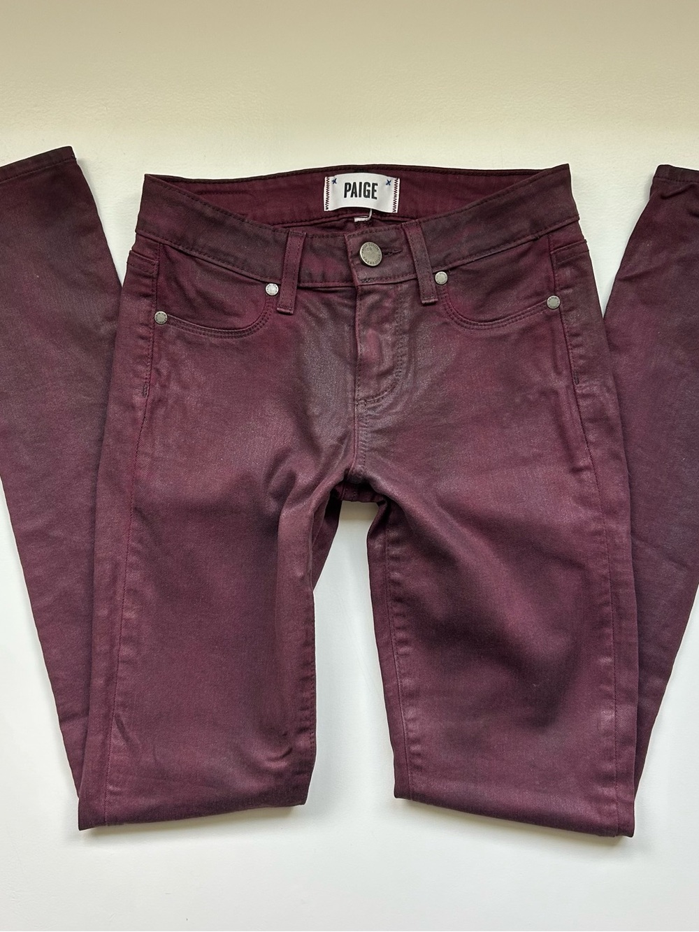 PAIGE Wine Maroon Skinny Jeans
